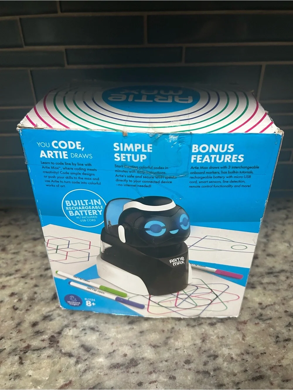 Artie Max Black & White Drawing Robot with Color Pens.